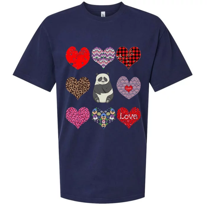 Panda Hearts Pattern Funny Floral Panda Lover Valentines Day Great Gift Sueded Cloud Jersey T-Shirt