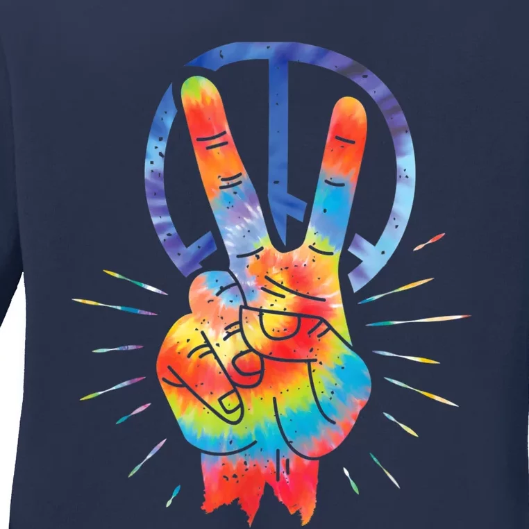 Peace Hand Peace Sign Tie Dye Ladies Long Sleeve Shirt