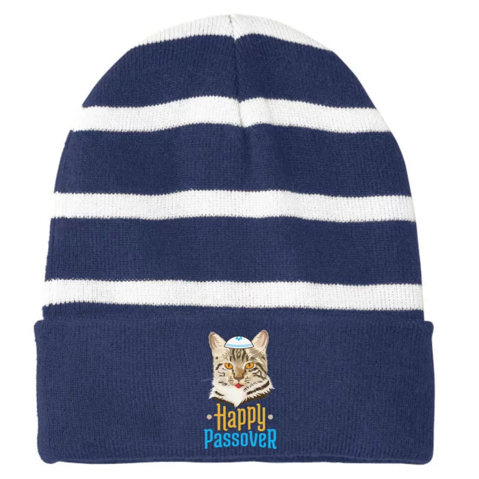 Passover Happy Passover Cat Funny Seder Jewish Holiday Striped Beanie with Solid Band