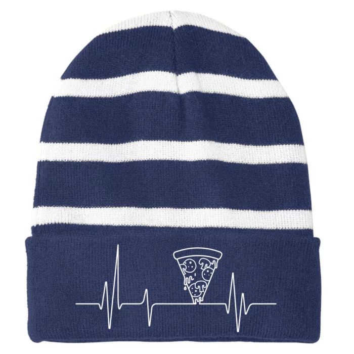 Pizza Heartbeat Striped Beanie with Solid Band