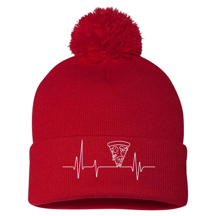 Pizza Heartbeat Pom Pom 12in Knit Beanie