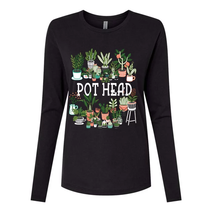 Pot Head Plant Lover GiftCrazy Plant Lady Plant Mom Womens Cotton Relaxed Long Sleeve T-Shirt