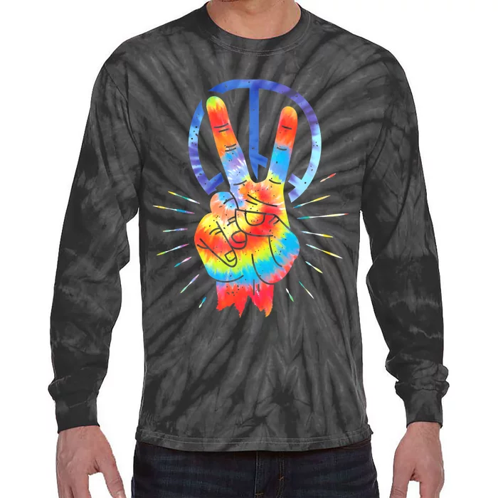 Peace Hand Peace Sign Tie Dye Tie-Dye Long Sleeve Shirt