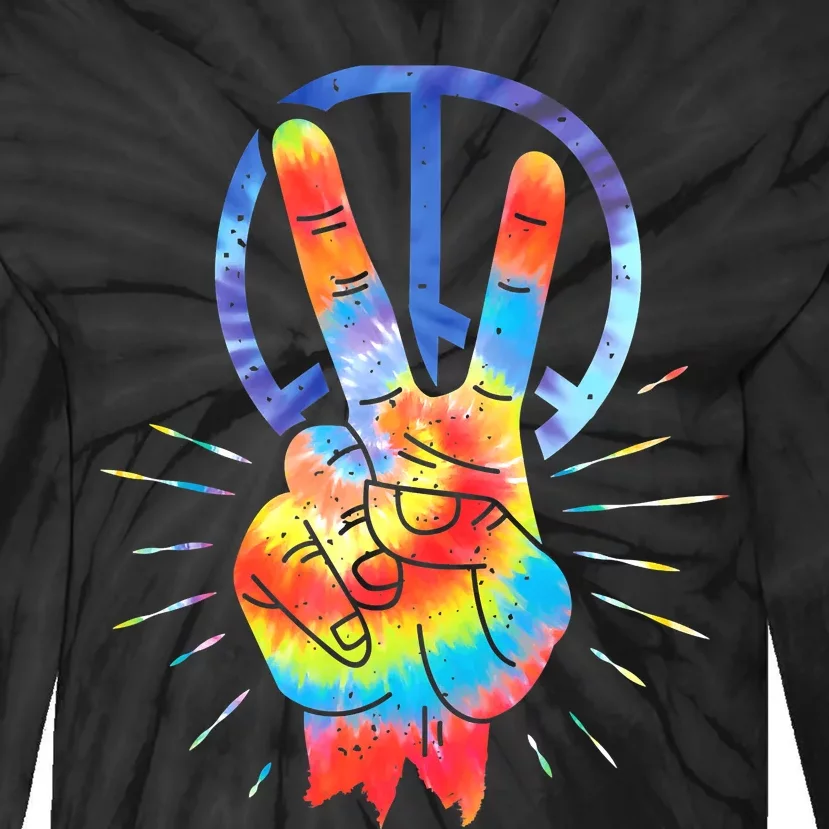 Peace Hand Peace Sign Tie Dye Tie-Dye Long Sleeve Shirt