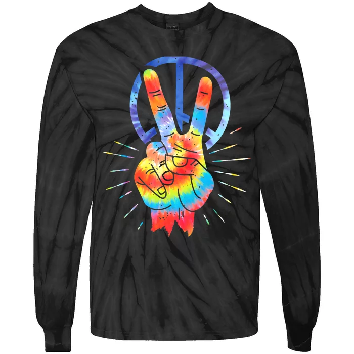 Peace Hand Peace Sign Tie Dye Tie-Dye Long Sleeve Shirt