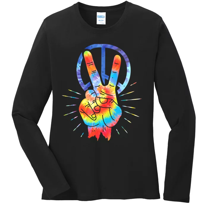 Peace Hand Peace Sign Tie Dye Ladies Long Sleeve Shirt