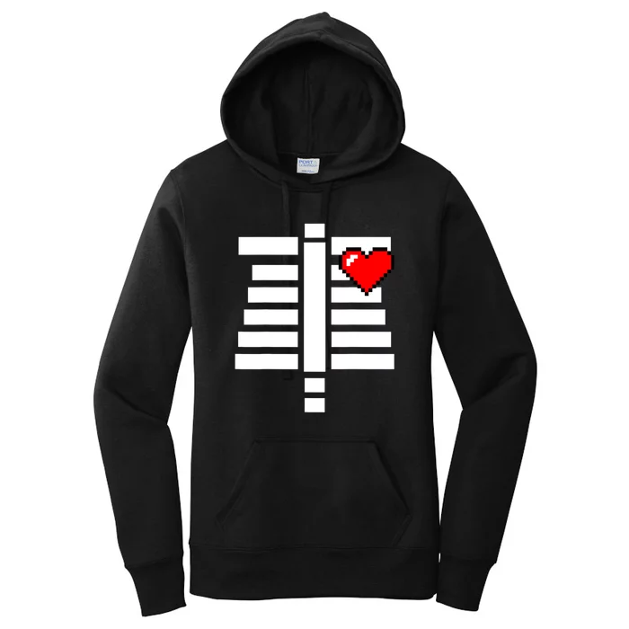 Pixelated Heart Pixel Skeleton Costume Halloween Gaming Women's Pullover Hoodie