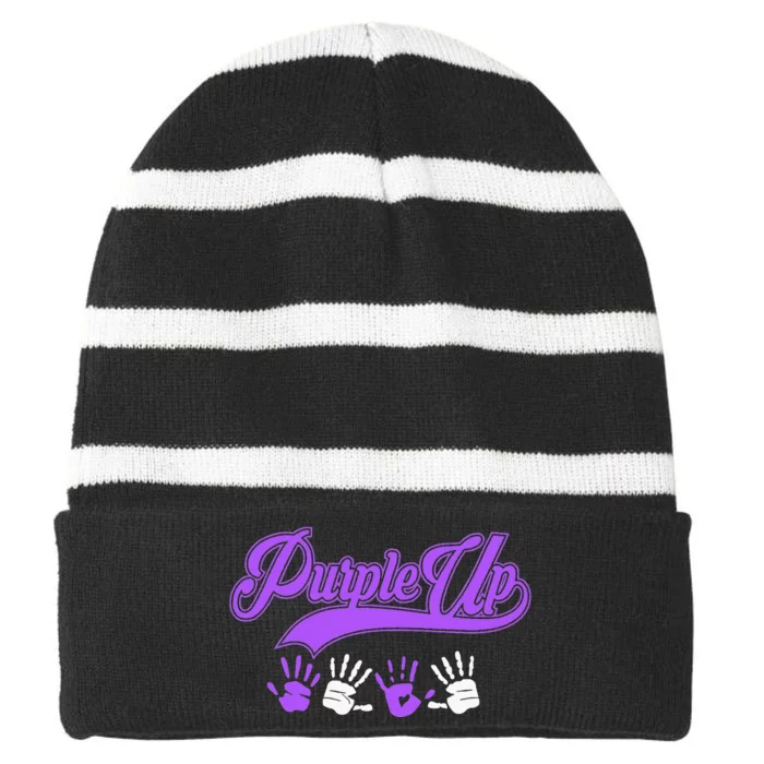 Purple Hands Purple Up Month Of Military Child Army Child Striped Beanie with Solid Band