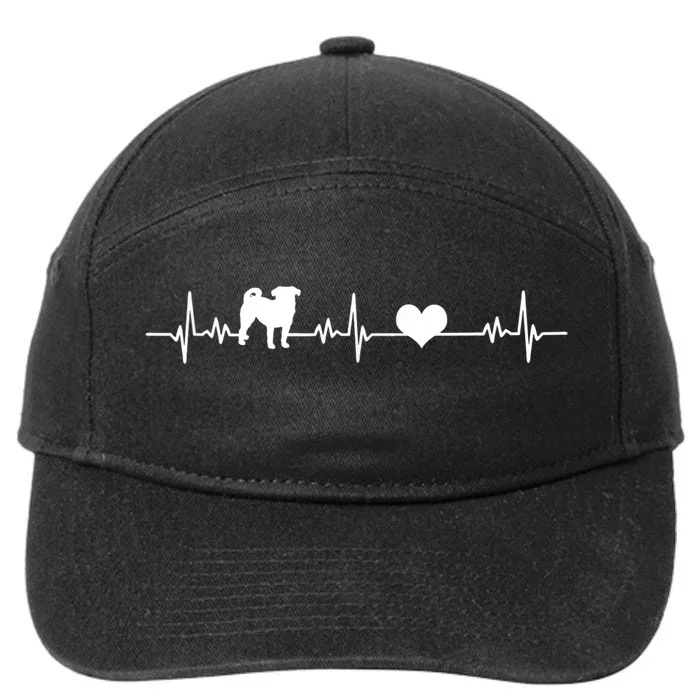 Pug Heartbeat Pug Love Dog Dog Frequency Ekg 7-Panel Snapback Hat