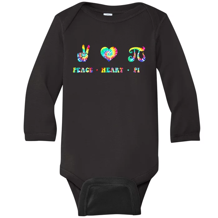 Peace Heart Pi Math Teacher Pi Day Tie Dye Mathematics Baby Long Sleeve Bodysuit