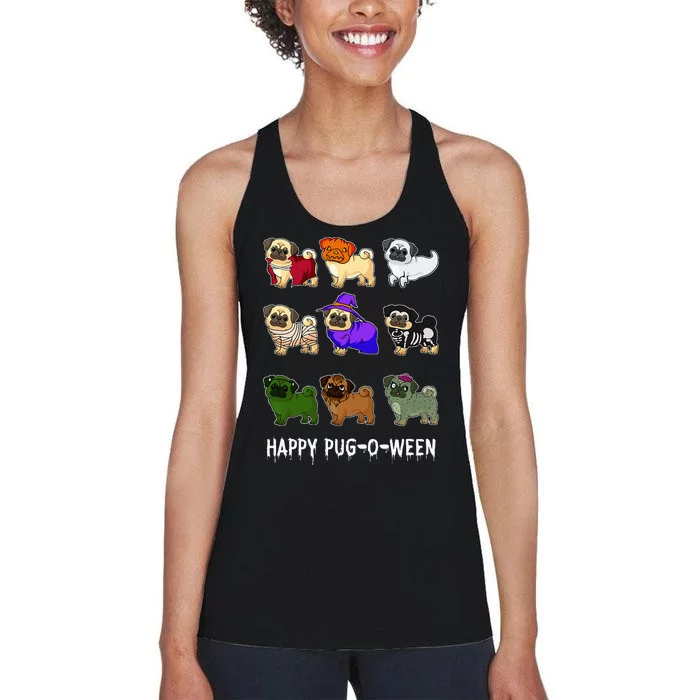 Pug Happy Pugoween Halloween Cute Spooky Costume Gift Women's Racerback Tank