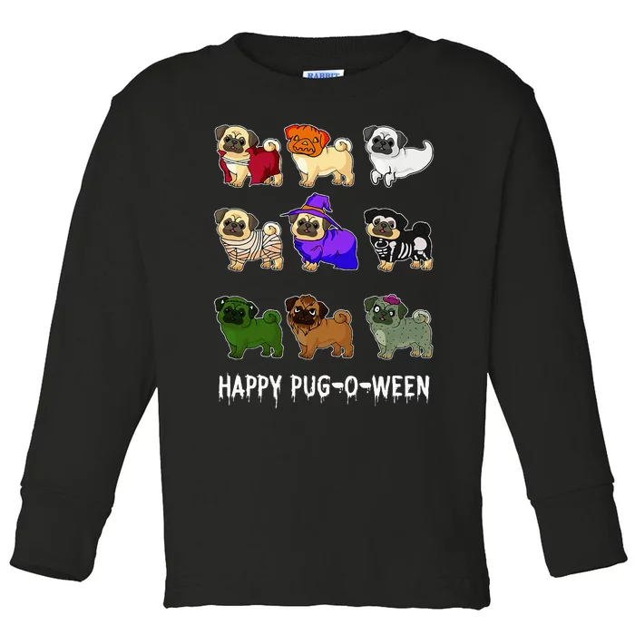 Pug Happy Pugoween Halloween Cute Spooky Costume Gift Toddler Long Sleeve Shirt