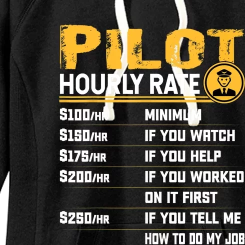 Pilot Hourly Rate Funny Aviation Airline Airplane Pilot Women's Fleece Hoodie