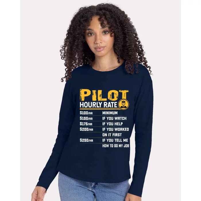 Pilot Hourly Rate Funny Aviation Airline Airplane Pilot Womens Cotton Relaxed Long Sleeve T-Shirt