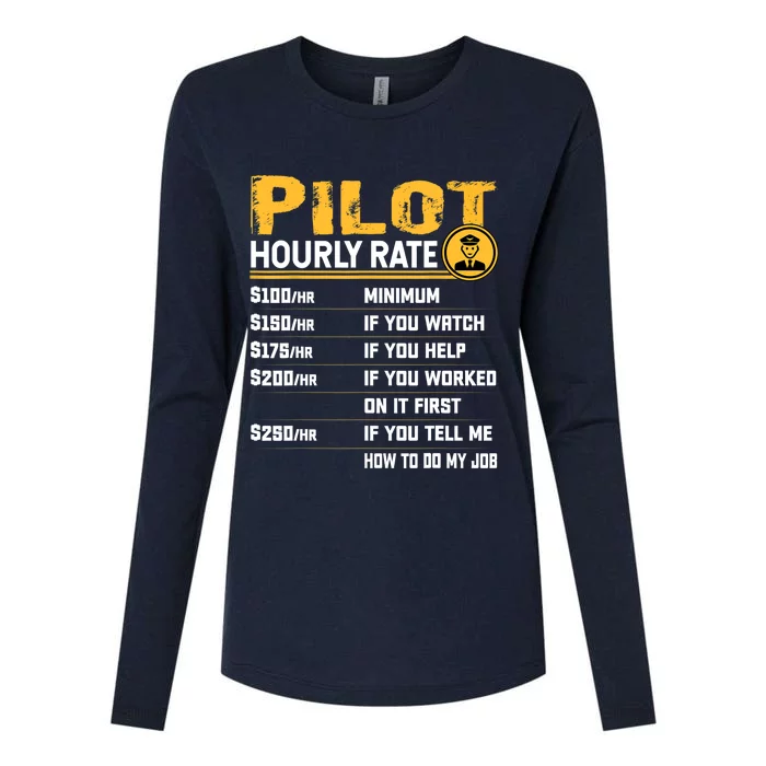 Pilot Hourly Rate Funny Aviation Airline Airplane Pilot Womens Cotton Relaxed Long Sleeve T-Shirt