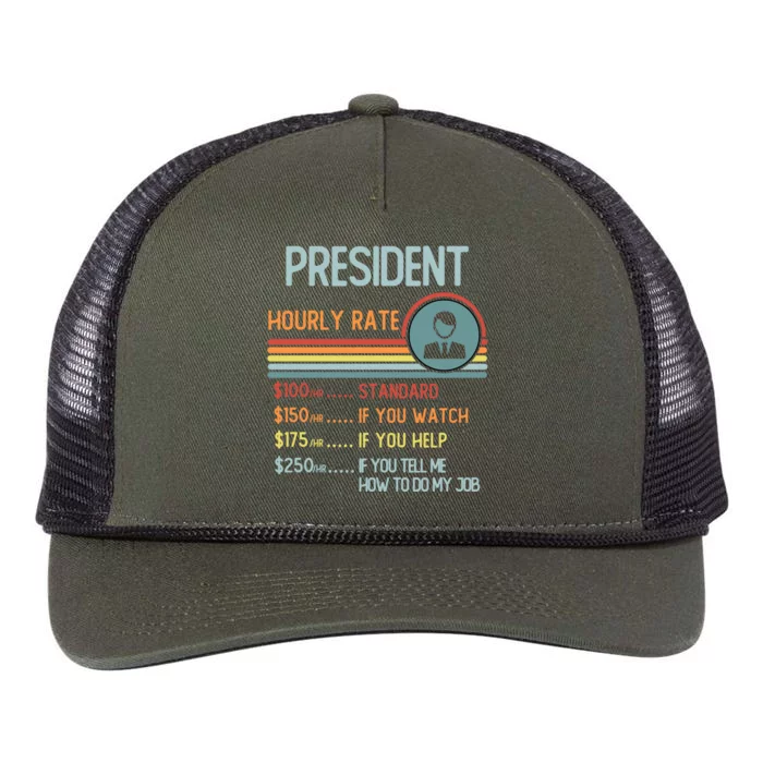 President Hourly Rate Gift Retro Job Title Gift Retro Rope Trucker Hat Cap