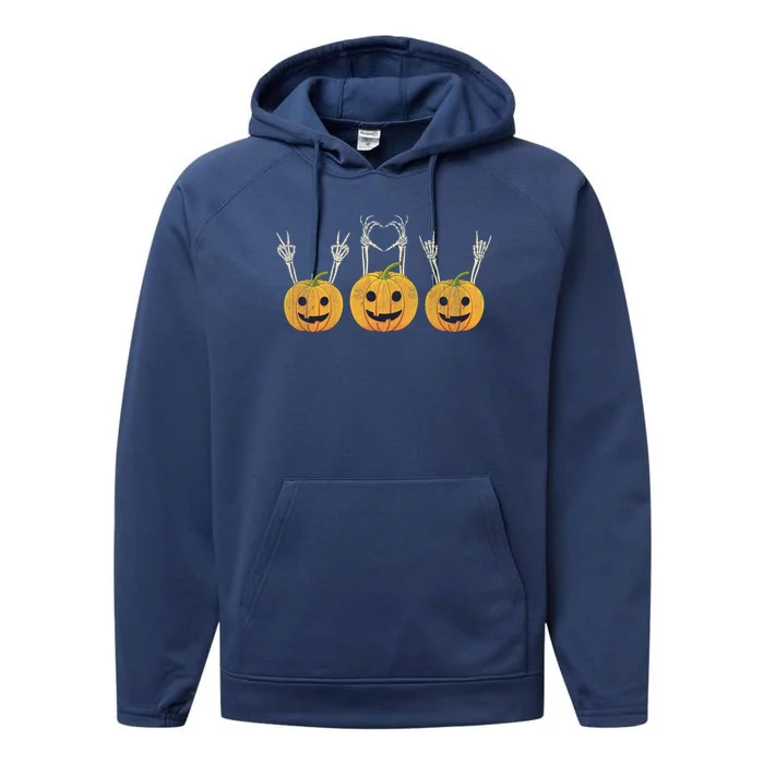 Peace Heart Rock Pumpkin Skeleton Hands Funny Cool Gift Performance Fleece Hoodie