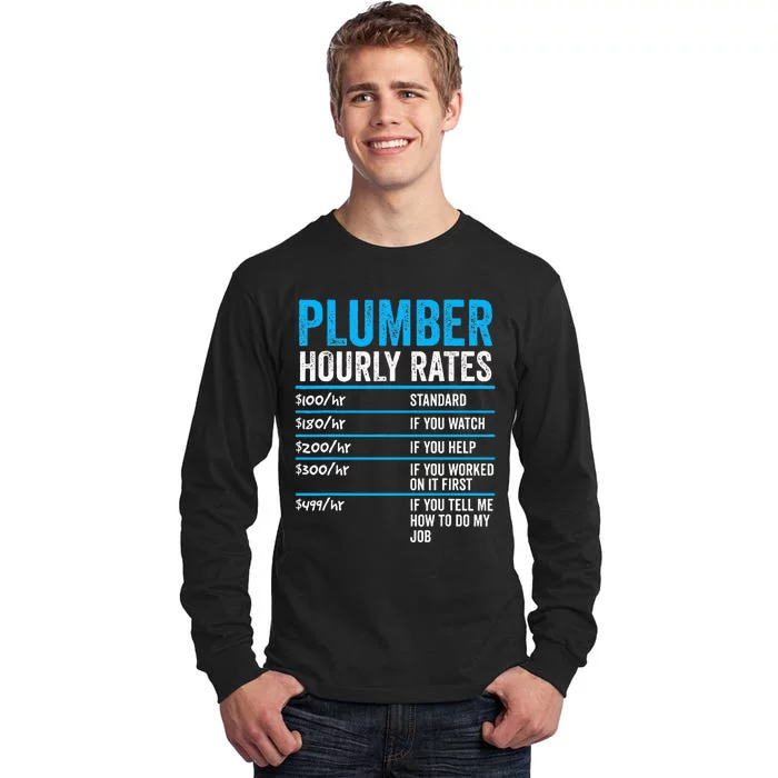 Plumber Hourly Rate Funny Description Of Services With Price Tall Long Sleeve T-Shirt