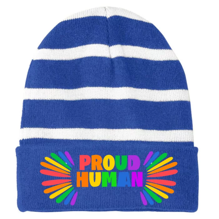 Proud Hu Rainbow Valentine Colorful For Lgbtq Community Gift Striped Beanie with Solid Band