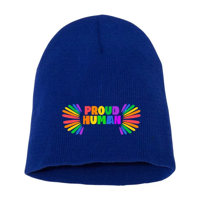 Proud Hu Rainbow Valentine Colorful For Lgbtq Community Gift Short Acrylic Beanie