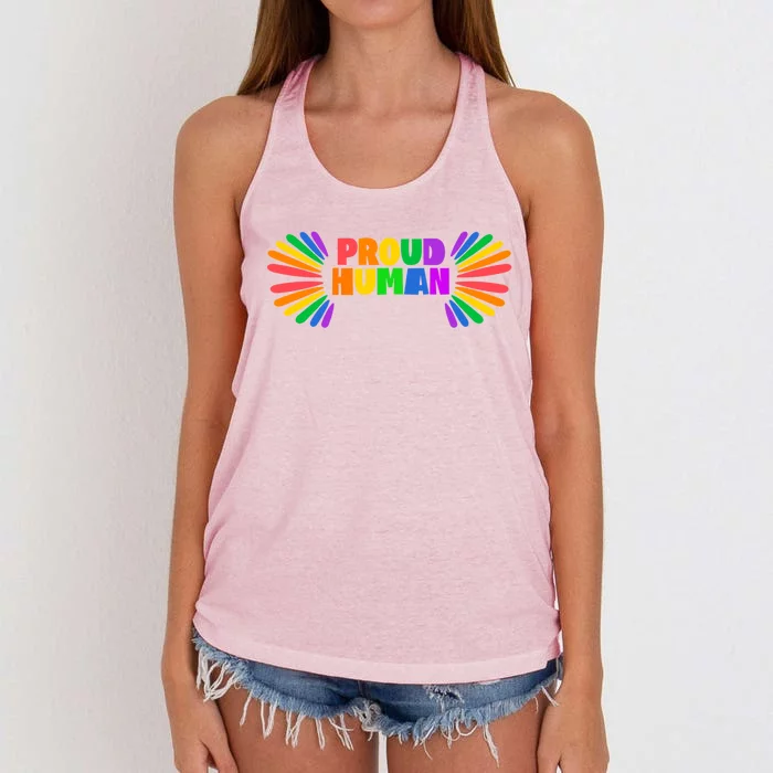 Proud Hu Rainbow Valentine Colorful For Lgbtq Community Gift Women's Knotted Racerback Tank