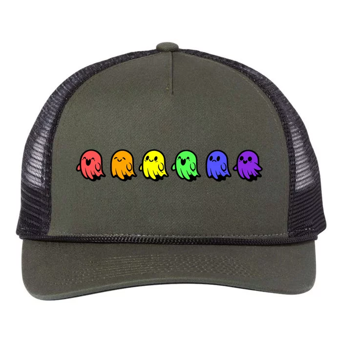 Pride Halloween Rainbow Ghost Spooky Season Graphic Retro Rope Trucker Hat Cap