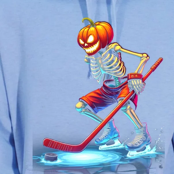 Pumpkin Hockey Skeleton Ice Hockey Halloween Funny Gift Unisex Surf Hoodie