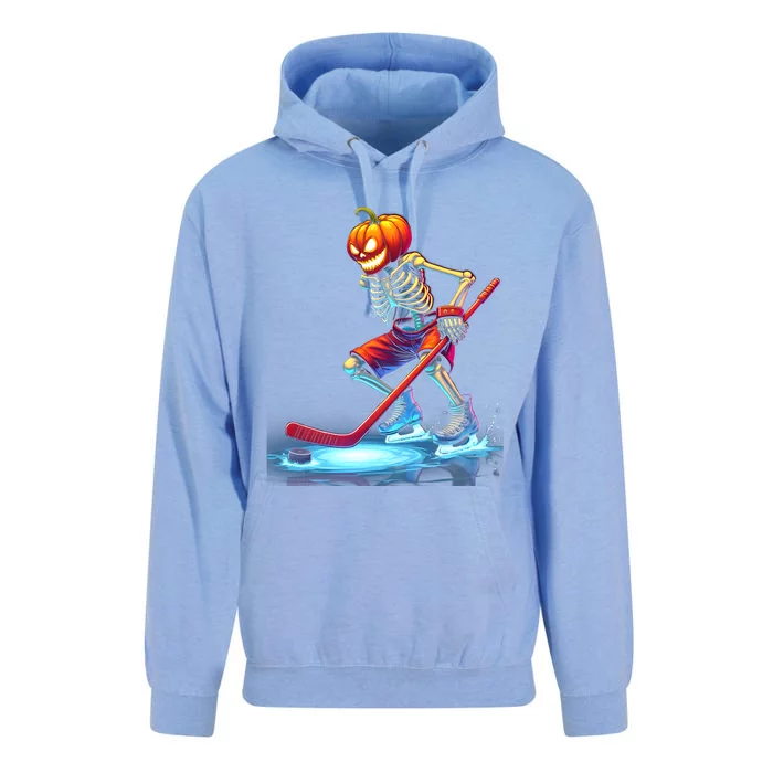 Pumpkin Hockey Skeleton Ice Hockey Halloween Funny Gift Unisex Surf Hoodie