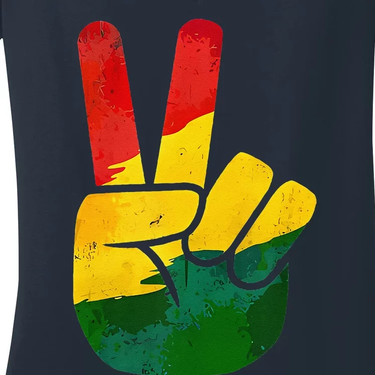 Peace Hand Sign Juneteenth Day Black Pride Women's V-Neck T-Shirt