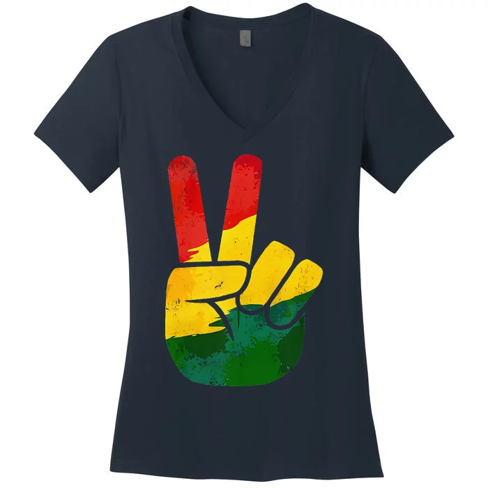 Peace Hand Sign Juneteenth Day Black Pride Women's V-Neck T-Shirt