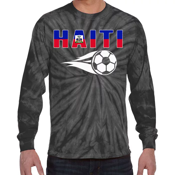 Proud Haiti Soccer Fans Jersey Haitian Flag Football Lovers Tie-Dye Long Sleeve Shirt