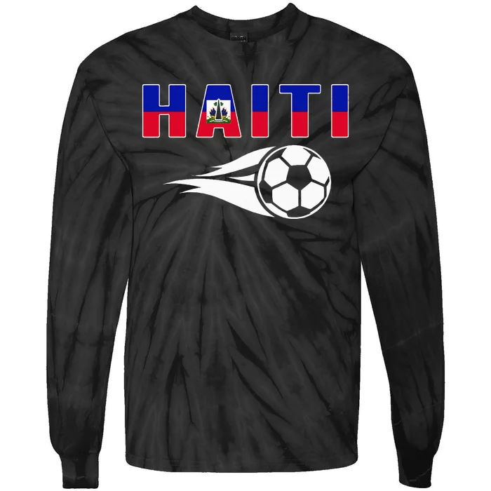 Proud Haiti Soccer Fans Jersey Haitian Flag Football Lovers Tie-Dye Long Sleeve Shirt