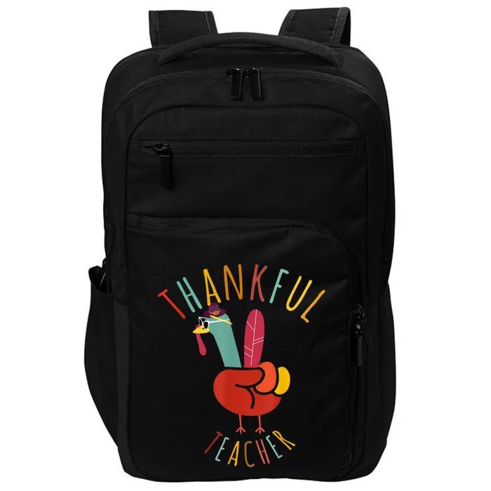 Peace Hand Sign Turkey Funny Thankful Teacher Thanksgiving Impact Tech Backpack