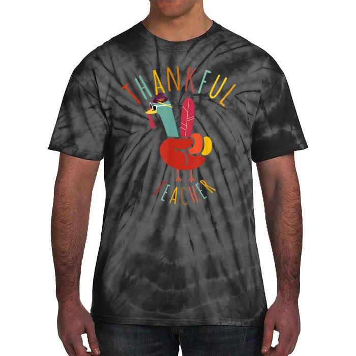 Peace Hand Sign Turkey Funny Thankful Teacher Thanksgiving Tie-Dye T-Shirt