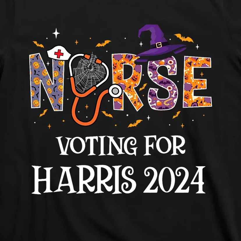 Political Halloween Spooky Nurse Voting For Harris 2024 T-Shirt