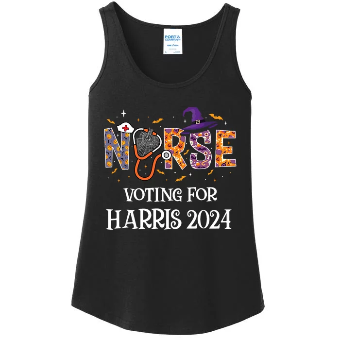 Political Halloween Spooky Nurse Voting For Harris 2024 Ladies Essential Tank