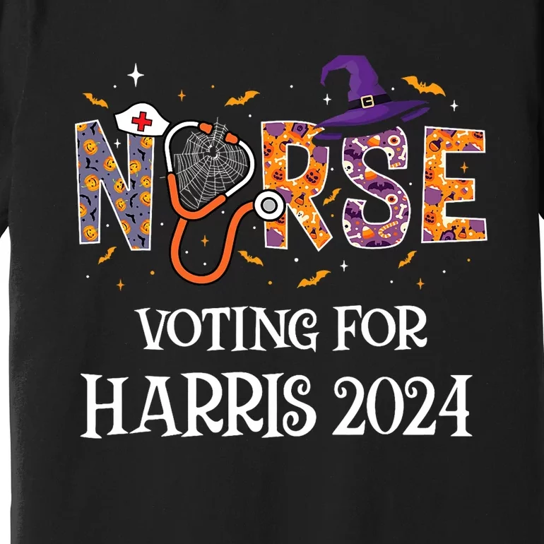 Political Halloween Spooky Nurse Voting For Harris 2024 Premium T-Shirt