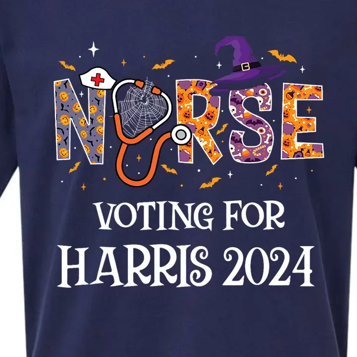 Political Halloween Spooky Nurse Voting For Harris 2024 Sueded Cloud Jersey T-Shirt