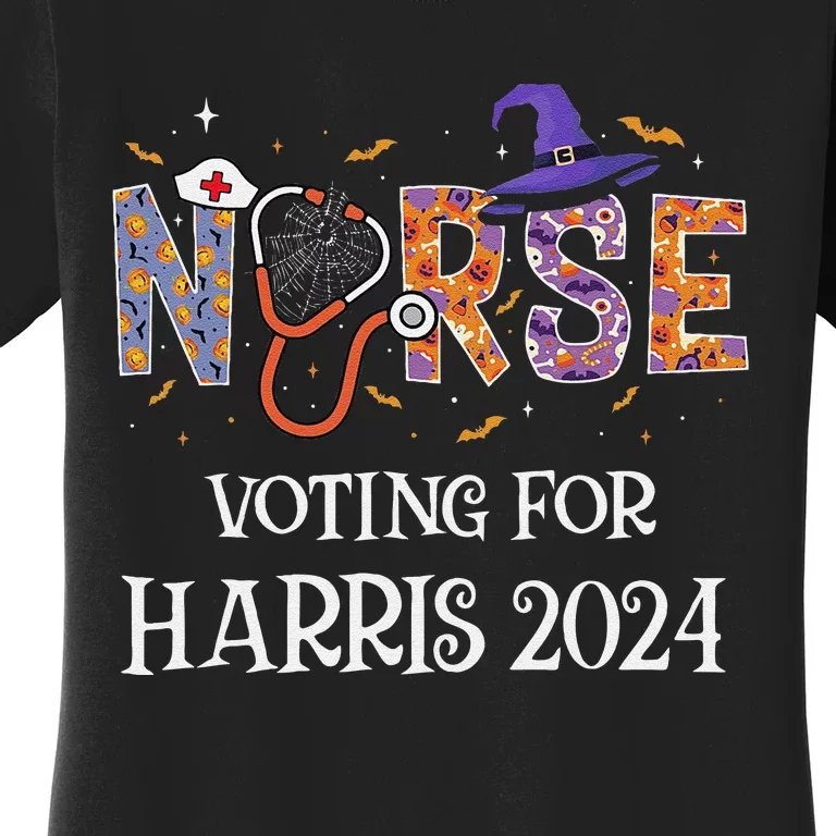 Political Halloween Spooky Nurse Voting For Harris 2024 Women's T-Shirt