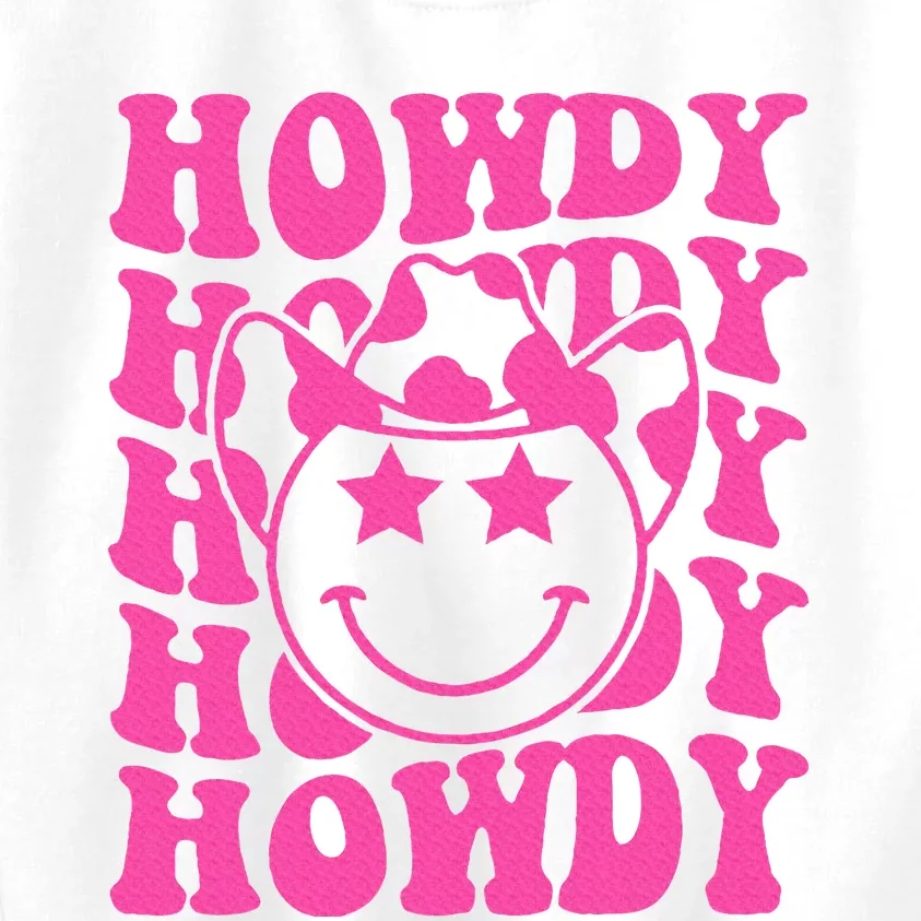 Pink Howdy Smile Face Rodeo Western Country Southern Cowgirl Kids Sweatshirt