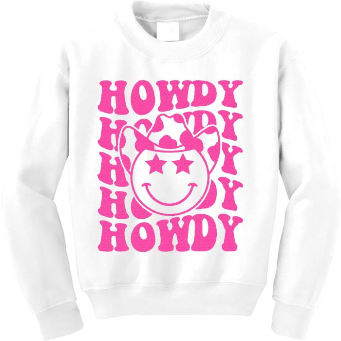 Pink Howdy Smile Face Rodeo Western Country Southern Cowgirl Kids Sweatshirt