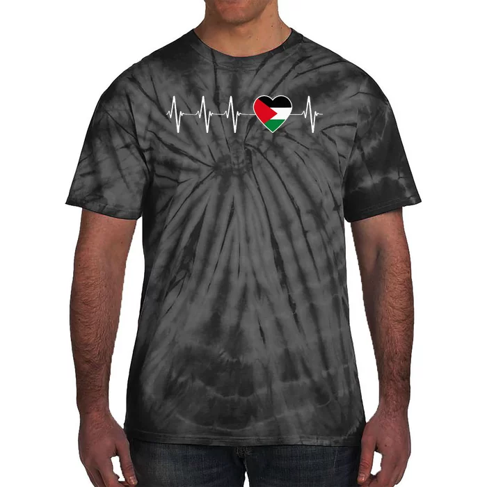 Palestinian Heartbeat Support I Love Palestine Flag Gift Tie-Dye T-Shirt