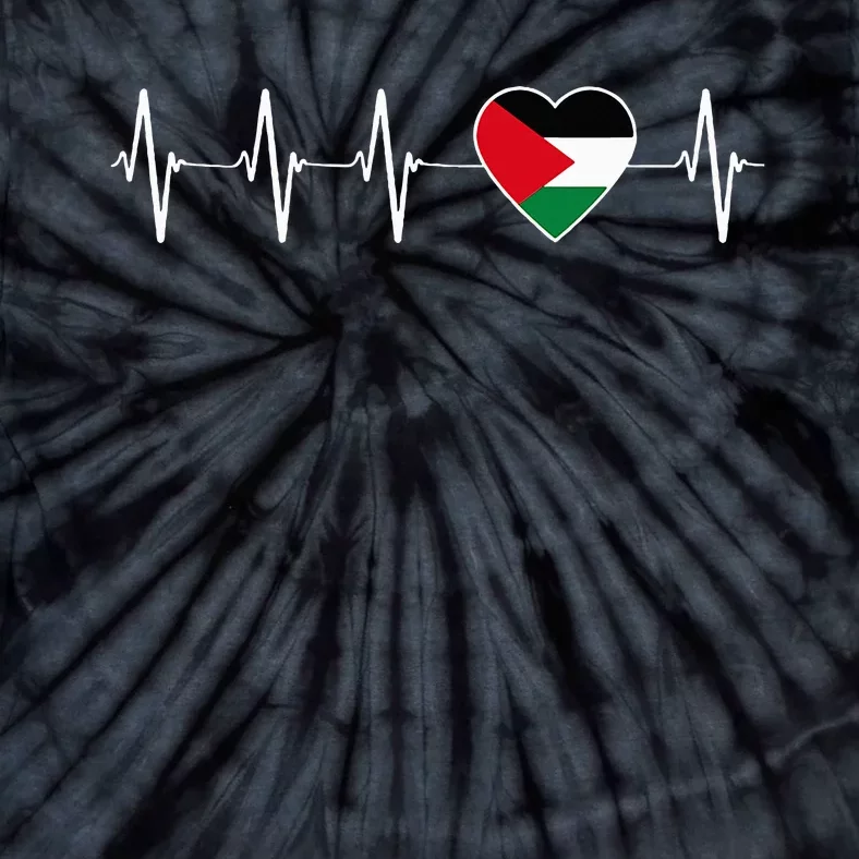 Palestinian Heartbeat Support I Love Palestine Flag Gift Tie-Dye T-Shirt