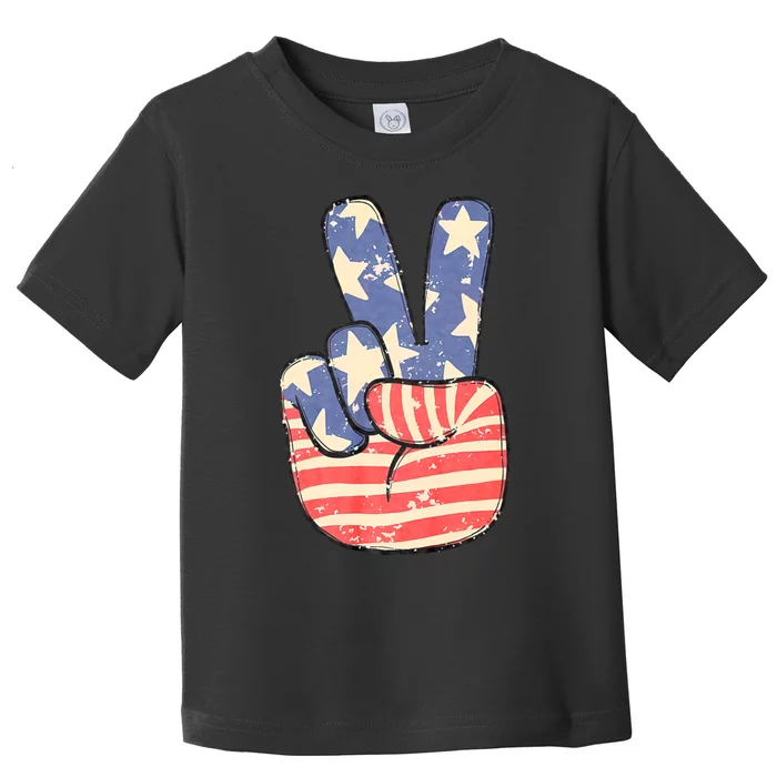 Peace Hand Sign 4th Of July American Flag Independence Toddler T-Shirt