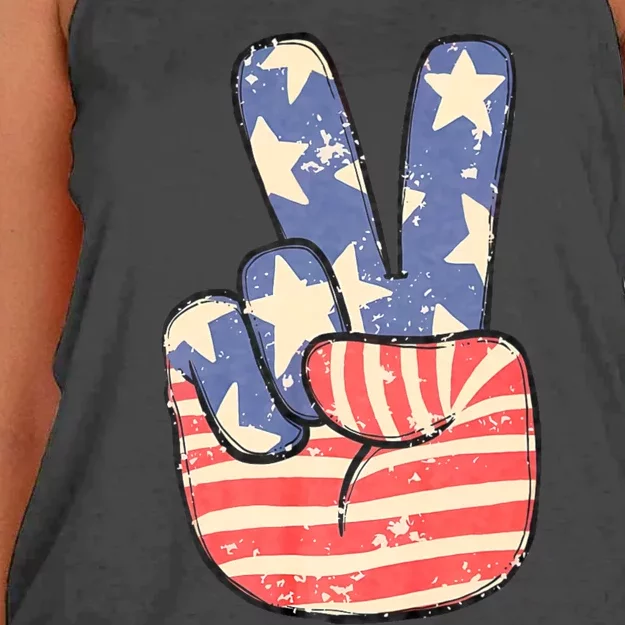 Peace Hand Sign 4th Of July American Flag Independence Women's Knotted Racerback Tank