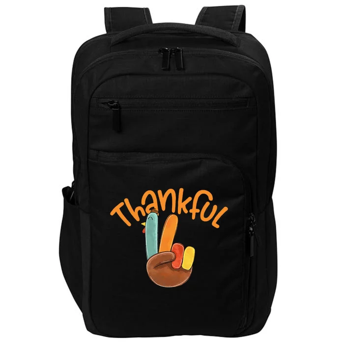 Peace Hand Sign Thankful Turkey Thanksgiving Impact Tech Backpack