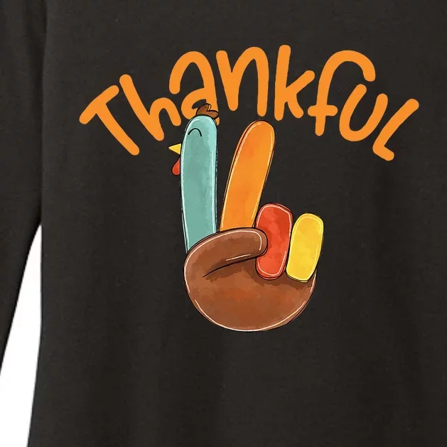 Peace Hand Sign Thankful Turkey Thanksgiving Womens CVC Long Sleeve Shirt