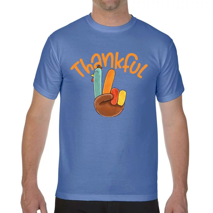 Peace Hand Sign Thankful Turkey Thanksgiving Comfort Colors T-Shirt