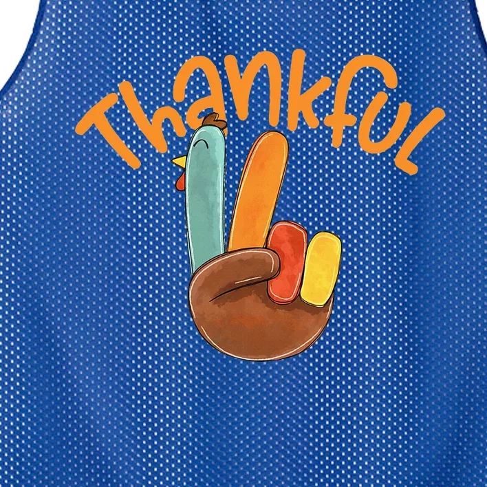 Peace Hand Sign Thankful Turkey Thanksgiving Mesh Reversible Basketball Jersey Tank