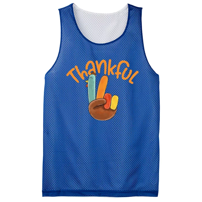 Peace Hand Sign Thankful Turkey Thanksgiving Mesh Reversible Basketball Jersey Tank